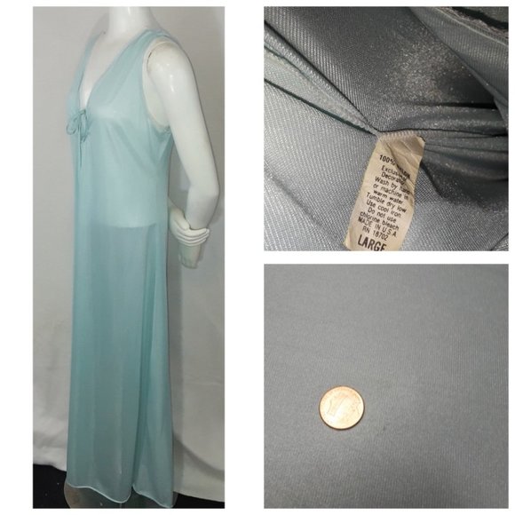 Vintage Aqua Blue Sleeveless Keyhole Nylon Nightgown L - Picture 7 of 7